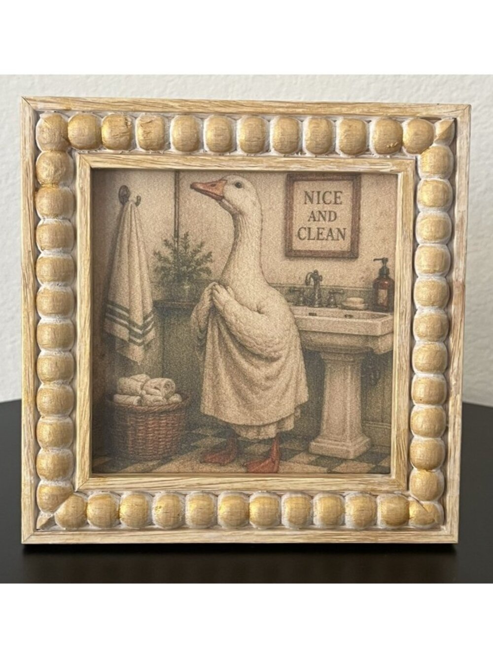Goose Duck Bathroom Tabletop Framed Art 5x5 Cottagecore Farmhouse Decor